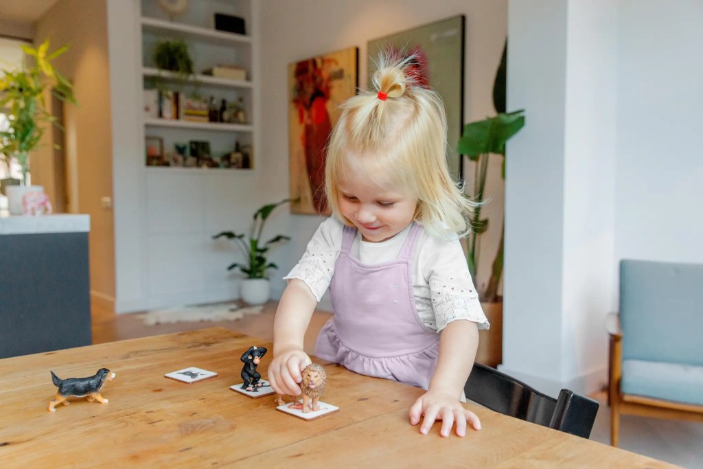 Child playing a matching game